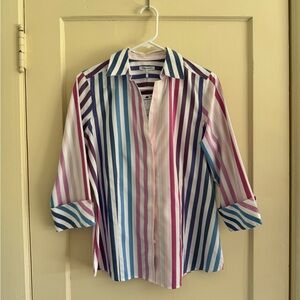 NWT Foxcroft Taylor Vibrant Striped 3/4 Sleeve Shirt, No Iron, Size 10